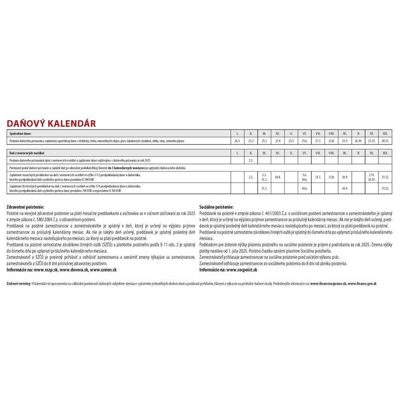 Daňový stolový kalendár 2026 Daňový stolový kalendár 2026